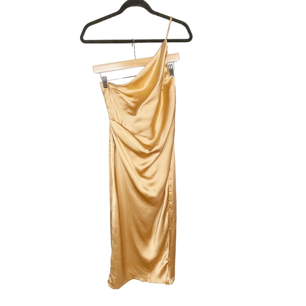 Petal + Pup US 4 Light Orange One Shoulder Midi Dress Satin Bridesmaid Wedding